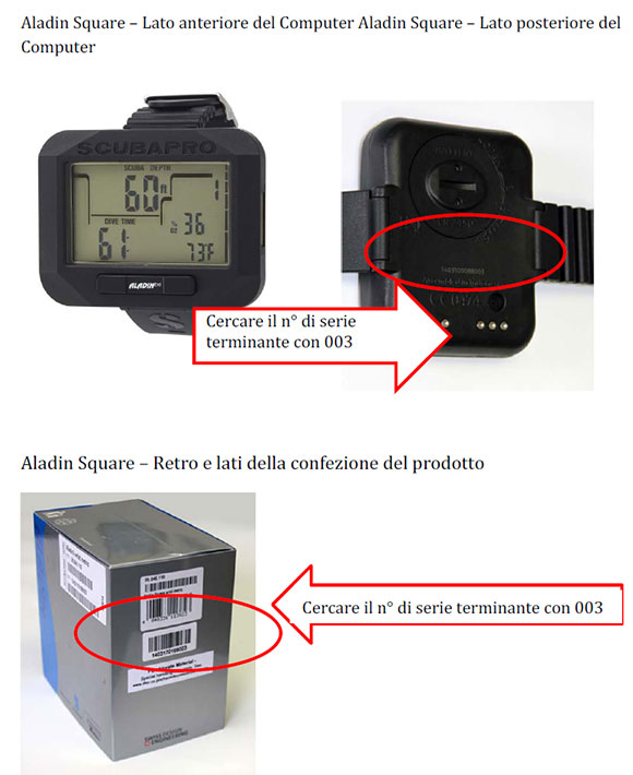 Recall computer subacquei Aladin2