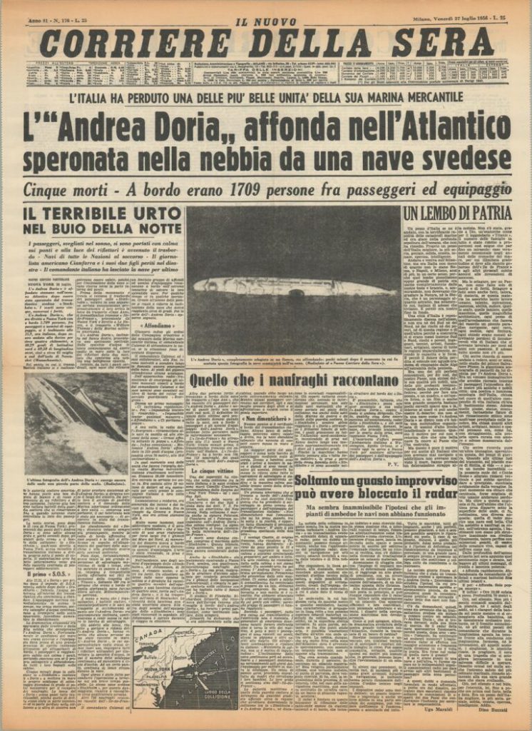 Giornale epoca notizia tragedia andrea doria