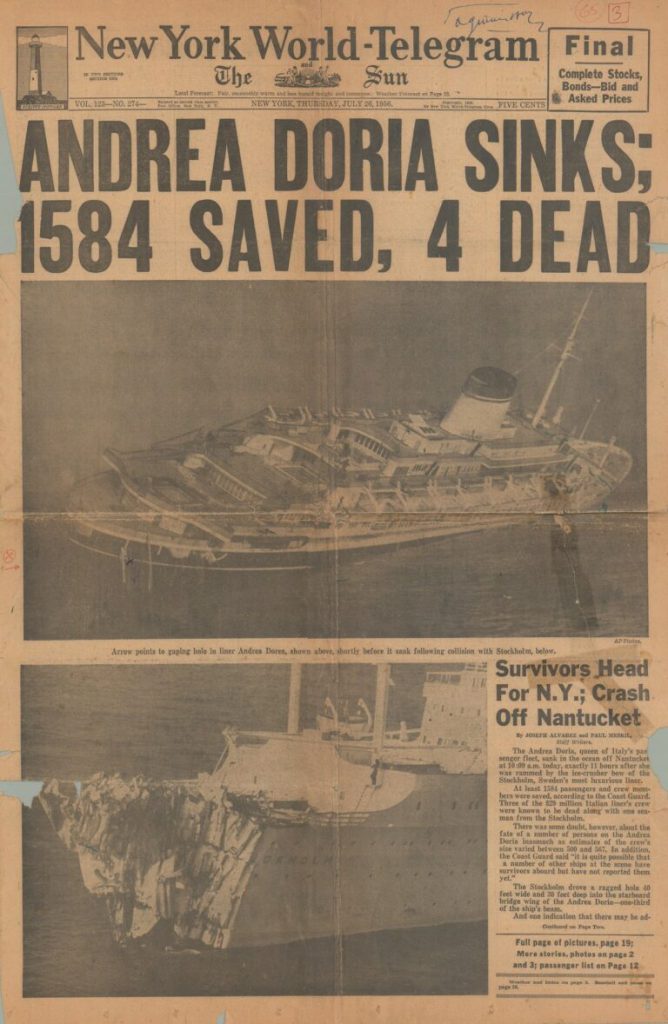 Giornale notizia tragedia andrea doria