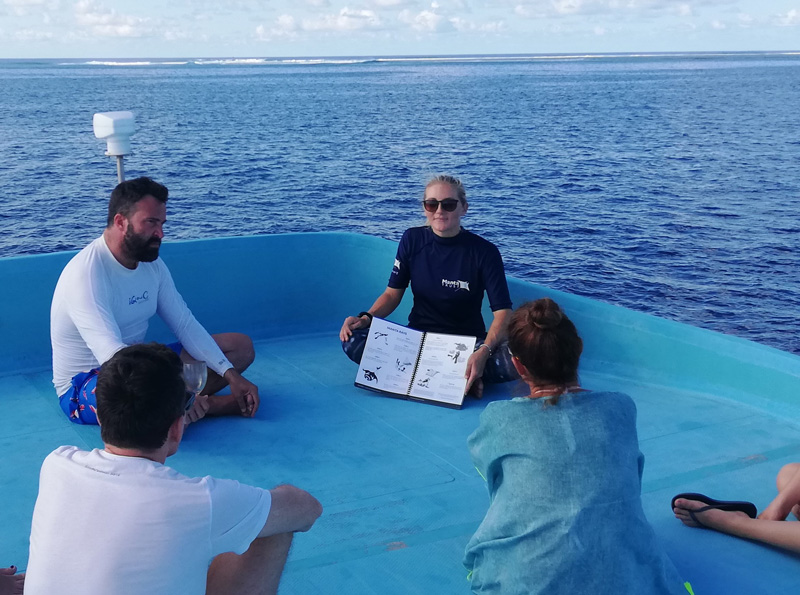 biologo marino spiega a classe informazioni sulle mante