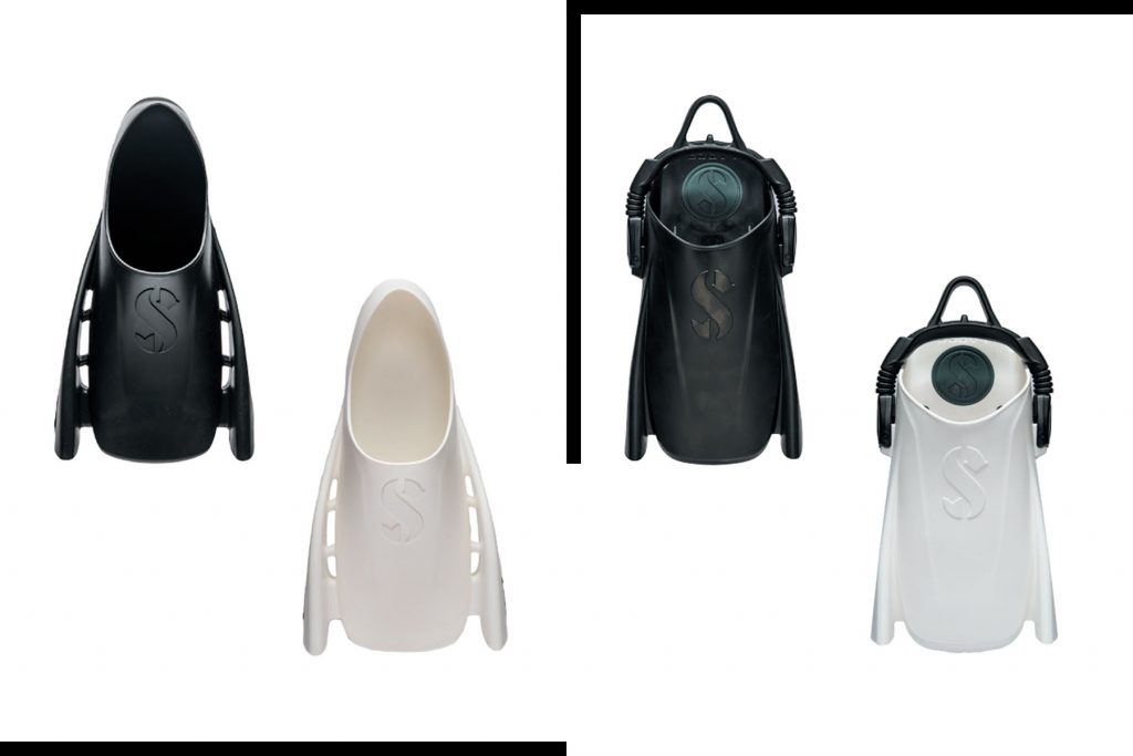 Scubapro sistema modulare per pinne (MFS); versione tallone aperto+versione tallone chiuso colori bianco e nero