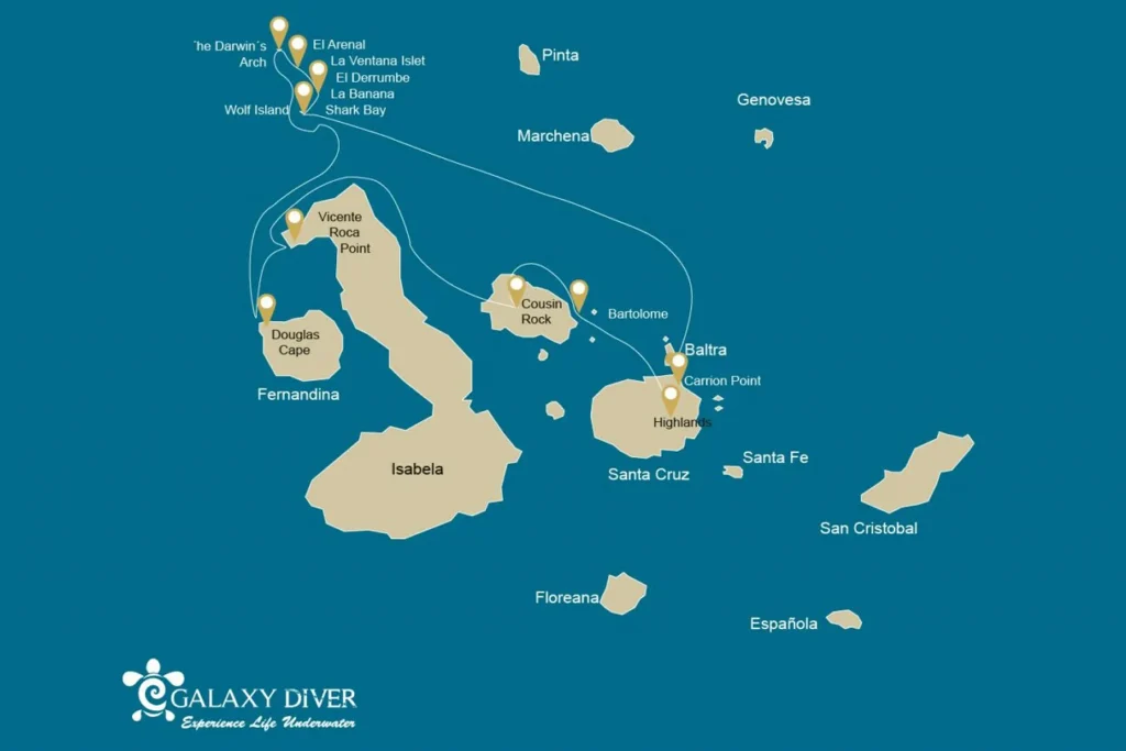 Tour mappa crociera Galapagos