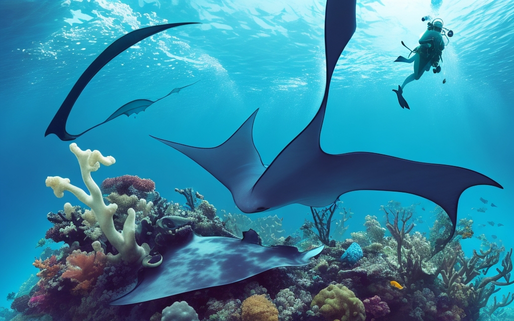 manta ray e subacqueo generato da AI gpt