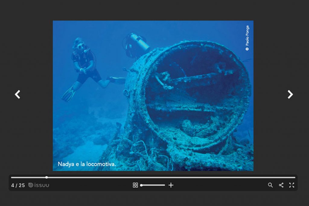 Locomotiva sul relitto Thistlegorm nel libro relitti e meraviglie