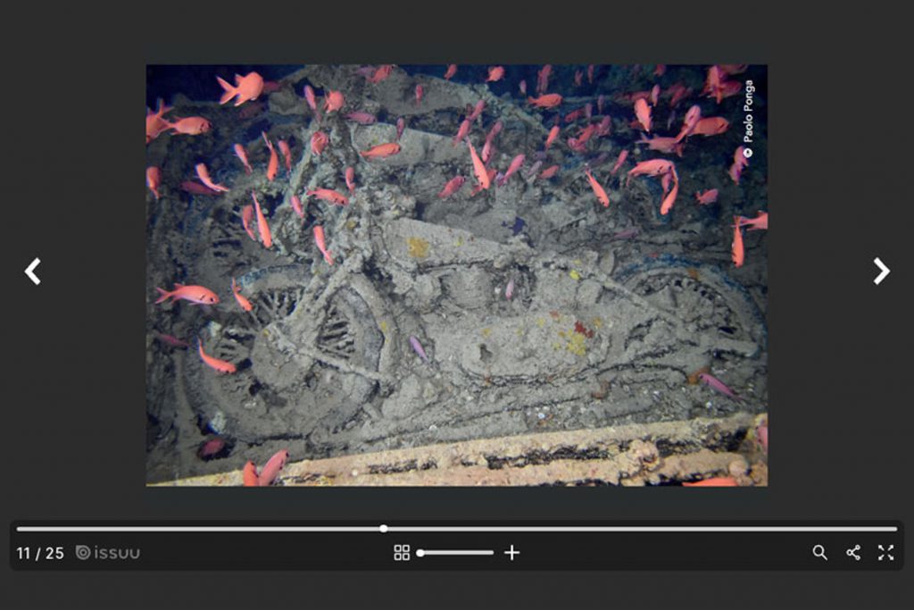 Relitto seconda guerra mondiale moto nel libro Relitti e meraviglie
