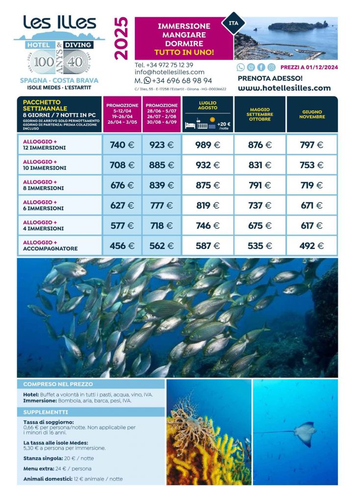 tariffe isole medas subacquea 2025 immersioni 
