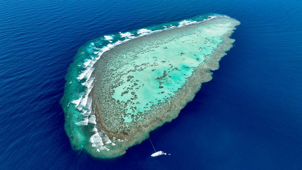 Veduta aerea di un atollo corallino delle Farasan Banks, Arabia Saudita