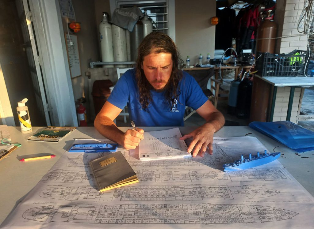 Andrea Murdock Alpini, pianifica le immersioni sul relitto dell'HMHS Britannic, 2025 courtesy PHY Diving Equipment